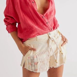 Free People Patchwork Distressed Drawstring Shorts, Size 10